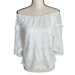 Red Haute White Lace Off Shoulder Top